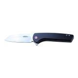 JKR10014 rulmanlı açılış bıçağı, mango G10 / karbon fiber siyah renk ve çelik bıçak D2 9 cm, toplam uzunluk 20,5 cm. Kumaş kılıf ve siyah kutu dahildir.
