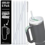 Jmoe USA Stanley 40 oz Adventure Quencher FlowState H2.0 için 12" Pipetler | Stanley 40 oz Bardak için Tasarlanmış Yedek Plastik Pipetler | 6'lı Paket Temizleme Fırçası İçerir | Gıda Sınıfı ve BPA