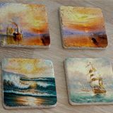Jmv Turner Gün Batımı ve Yelkenliler Doğal Taş Bardak Altlığı 4'lü set - Natural Stone Coasters