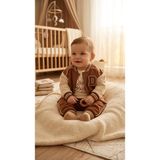 Jnf 3'lü Kadife Kolej Takım 6 Ay,12 Ay,18 Ay Erkek Bebek Takım Ceket+ Body+Pijama Yenidoğan Bebek Takım - 18 – 24 AY - Kahverengi