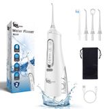 JNGOODS Akülü Su Diş Pensesinde oral irrigatör, JNGOODS 310 ml Dişler için şarj edilebilir su ipi IPX7 Su Geçirmez 4 Modlu 4 jet uçlu taşınabilir Oral Irrigator, Seyahat Evde kullanım (Beyaz)