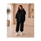 Joetsu Kadın Büyük Beden 3 İplik Oversize Kapüşonlu Sweatshirt ve Siyah Jogger Eşofman Takımı