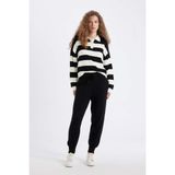 Jogger Triko Pantolon Cepli Basic Düz Beli Lastik Bağcıklı BLACK