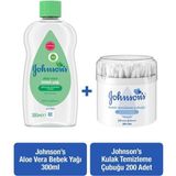 Johnson's Aloe Vera Bebek Yağı Cildi Nemlendirir 300 ml Kulak Temizleme Çubuğu 200 Adet