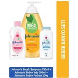 Johnson's banyo seti 750 ML bebek şampuanı + 300 ml bebek yağı + 200 gr bebek pudrası