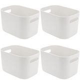 JOIKIT 4 Paket Kulplu Beyaz Saklama Kutuları, Beyaz Banyo Mutfak Düzenleyici Kutusu, El Sabunu, Vücut Yıkama, Havlu, Şampuan, Losyonlar, Banyo Topları için Beyaz Plastik Makyaj Saklama Kutuları, 22 x