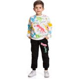 Jojo Bambino Erkek Çocuk Iki Iplik Şardonlu Dinazor Desenli Alt-Üst Eşofman Takımı - 2 - 3 Yaş - Beyaz - Sarı