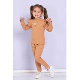 Jojo Bambino Kız Bebek Çocuk Papatyalı Fitilli Kaşkorse Uzun Kollu Tayt 2'li Takım - 4 - 5 Yaş - Bej - Taba