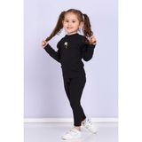 Jojo Bambino Kız Bebek Çocuk Papatyalı Fitilli Kaşkorse Uzun Kollu Tayt 2'li Takım - 6 - 7 Yaş - Siyah