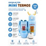 jojobebek Mavi Renk Premium Paslanmaz Çelik Figürlü Askılı Çocuk Termos, 500 ml, ( 24+ Ay)