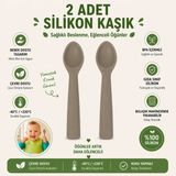 Jojobebek Premium BPA Free Silikon Mama Kaşığı (2 Adet) - Güvenli Bebek Beslenme - Kolay Temizlik - 9+ Ay - A.gri Renk - Açık Gri