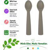 Jojobebek Premium BPA Free Silikon Mama Kaşığı (2 Adet) - Güvenli Bebek Beslenme - Kolay Temizlik - 9+ Ay / Gri Renk