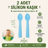 Jojobebek Premium BPA Free Silikon Mama Kaşığı (2 Adet) - Güvenli Bebek Beslenme - Kolay Temizlik - 9+ Ay / Mavi Renk