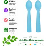 Jojobebek Premium BPA Free Silikon Mama Kaşığı (2 Adet) - Güvenli Bebek Beslenme - Kolay Temizlik - 9+ Ay / Mavi Renk