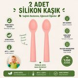 Jojobebek Premium BPA Free Silikon Mama Kaşığı (2 Adet) - Güvenli Bebek Beslenme - Kolay Temizlik - 9+ Ay / Pembe Renk
