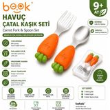 Jojobebek Turuncu Renk Havuç Figürlü Premium Çocuk BPA Free Silikon Sap Paslanmaz Çelik Uçlu Çatal-Kaşık Set ve Saklama Kutusu 9+ Ay