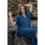 Jojomia April Kısa Kollu Kadın Gömlek Püsküllü - L - XL - Denim