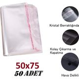 Jokey Ambalaj 50X70+5 ŞEFFAF-Berrak O.p.p. Toz Tutmayan Hava Delikli Yapışkan Bantlı Paketleme Poşeti (50 Adet)