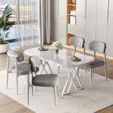 Jolin Serisi Mdf 90X168 Beyaz Mutfak Masa Takımı 4 Metal Sandalye - Gri