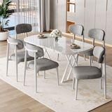 Jolin Serisi Mdf 90X168 Beyaz Mutfak Masa Takımı 6 Gri Metal Sandalye