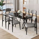 Jolin Serisi Mdf 90X168 Siyah Mermer Desen Mutfak Masa Takımı 6 Gri Metal Sandalye