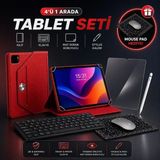 Jolita iPad Air 2 9.7 2017 Uyumlu 4’lü Tablet Seti Klavye + Kılıf + Kalem - Kırmızı