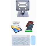 Jolita iPad Mini 3 Uyumlu Metal Stand Ekran Koruyucu Klavye Mouse Set - Mavi