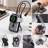 Jolita iPhone 13 Uyumlu 3’ü 1 Arada Manyetik Kablosuz Şarjlı Powerbank – Akıllı Saat Şarjı, Dahili Type-C Kablo ve Stand Özellikli - Siyah - Gri