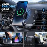 Jolita iPhone 14 Pro Max Uyumlu 15W Hızlı Kablosuz Şarjlı Araç Içi Telefon Tutucu – 360° Döner Havalandırma Montajlı