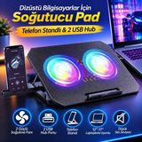Jolita Monster Huma H4 14'' Uyumlu Çift Fanlı Laptop Soğutucu Stand – Telefon Standlı, 2 USB Hub
