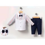 Jolly Joy Çizgili Papyonlu Erkek Bebek Alt Üst Takım - Lacivert - 9 - 12 Ay Lacivert