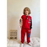 Jolly Kids Erkek Çocuk Karakter Baskılı Blok Renkli Sweatshirt Takım - 7 - 8 Yaş - Kırmızı