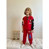 Jolly Kids Erkek Çocuk Karakter Baskılı Blok Renkli Sweatshirt Takım - 9 - 10 Yaş - Kırmızı