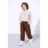 Jolly Kids Erkek Çocuk Müslin Kumaş Düğmeli Yaka Bayramlık Takım - 7 - 8 Yaş - Taba