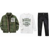 Jollypop Erkek Çocuk 3’lü Takım (Ekose Ceket + Sweatshirt + Jean Pantolon) - 7 Yaş - 02-Haki