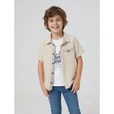 Jolopop Erkek Çocuk Bej Dokulu Gömlek ve Yazılı Tişört Kombini - 9 Yaş - Bej - Beyaz - Mavi