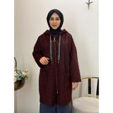 JOOQSTORE Peluş Fermuarlı Kaban - Bordo - Standart