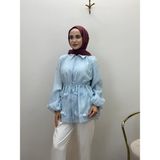 JOOQSTORE Simli Ince Tensel Balon Ceket - 38 - Mavi