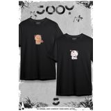 Jooy Company Sevgili Ayıcık Baskılı Çift Kombini Siyah Oversize Tshirt 2'li Set