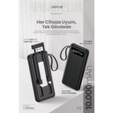 Jopus 10000mAh Powerbank Dahili Kablolu, LCD Ekranlı, LED Lambalı, Taşınabilir Şarj Cihazı Siyah JP-P11
