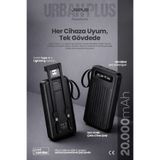 Jopus 20000mAh PowerBank Dahili Kablolu, LCD Ekranlı, LED Lambalı, Taşınabilir Şarj Cihazı - Siyah, 17522