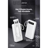 Jopus 20000MAH Powerbank Dahili Kablolu - LCD Ekranlı - Taşınabilir Şarj Cihazı - Beyaz JP-P11A
