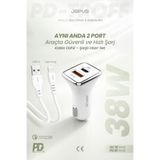 Jopus İphone Araç Şarj Aleti Çakmaklık Seti - Lightning + USB Girişli 38W JO-A7