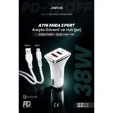 Jopus Type-C Kablolu Araç Şarj Aleti Çakmaklık Seti - Type-C + USB Girişli 38W JO-A7