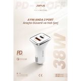 Jopus USB ve Type-C Girişli 38W Hızlı Araç Çakmaklık Şarj Aleti Başlığı Universal JO-A7