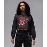 Jordan HJ0145-045 Siyah Flight Fleece Cropped Satin-Lined Hoodie Kadın Sweatshirt