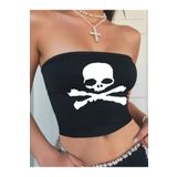 Jose Clothing Kadın Siyah Fitilli Baskılı Straplez Tube Top Crop Bluz