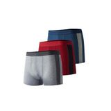josejuan 3'lü Erkek Boxer Koton Likralı Yan Çizgili 1002, Gri Melanj & Bordo & Indigo, 2XL