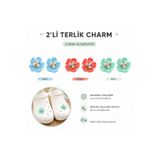 Josellini 2'li Çiçek Terlik Charm Seti - İnci ve Taş Detaylı Terlik Süsü - 3 Renk Seçeneği (Mavi / Mercan / Mint) MERCAN
