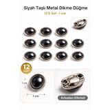 Josellini Antrasit Taşlı Metal Dikme Düğme – Dekoratif Ceket, Çanta, Gömlek, DIY Düğmesi (12 Adet)